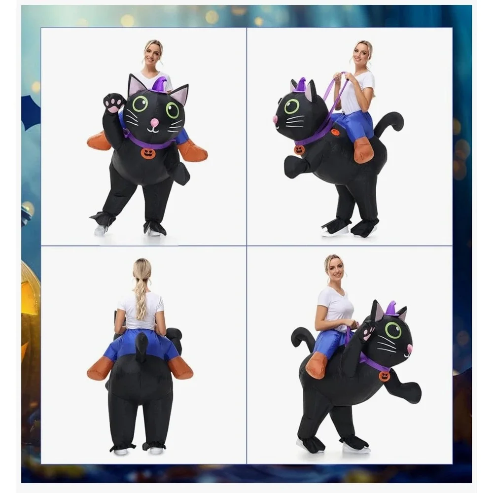 Puff Me Up! Ride-On Black Cat Inflatable Costume - Black/Purple